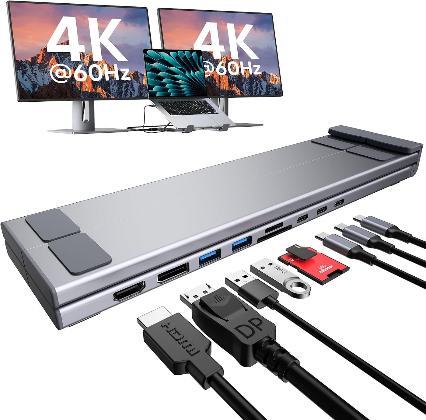 Estación de acoplamiento USB C para laptop con monitor doble, solo...