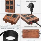 Regleta de protección contra sobretensiones (2100J), 6 tomas de corriente ampliamente espaciadas con 2 USB-C y 2 USB-A, cable de extensión de 6.5 pies con enchufe plano ultrafino, regleta de