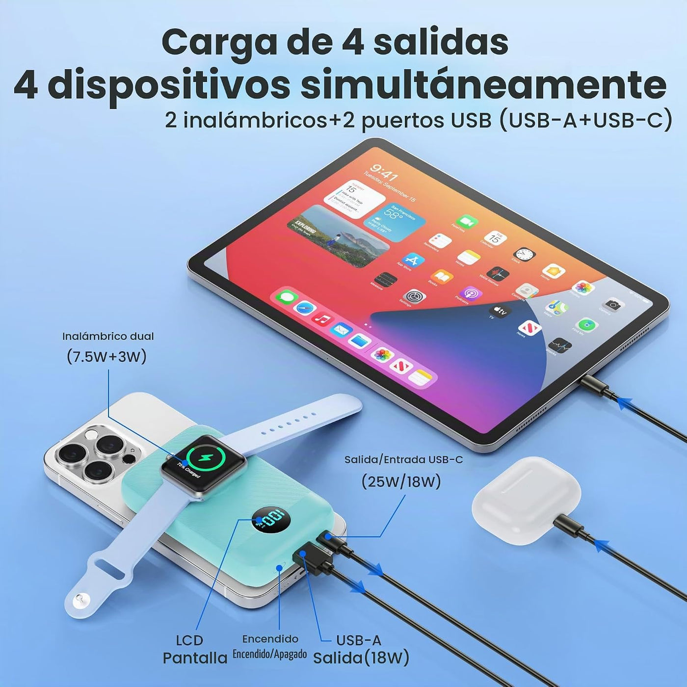 Cargador portátil magnético para iPhone y Apple Watch, 12000 mAh, 2...