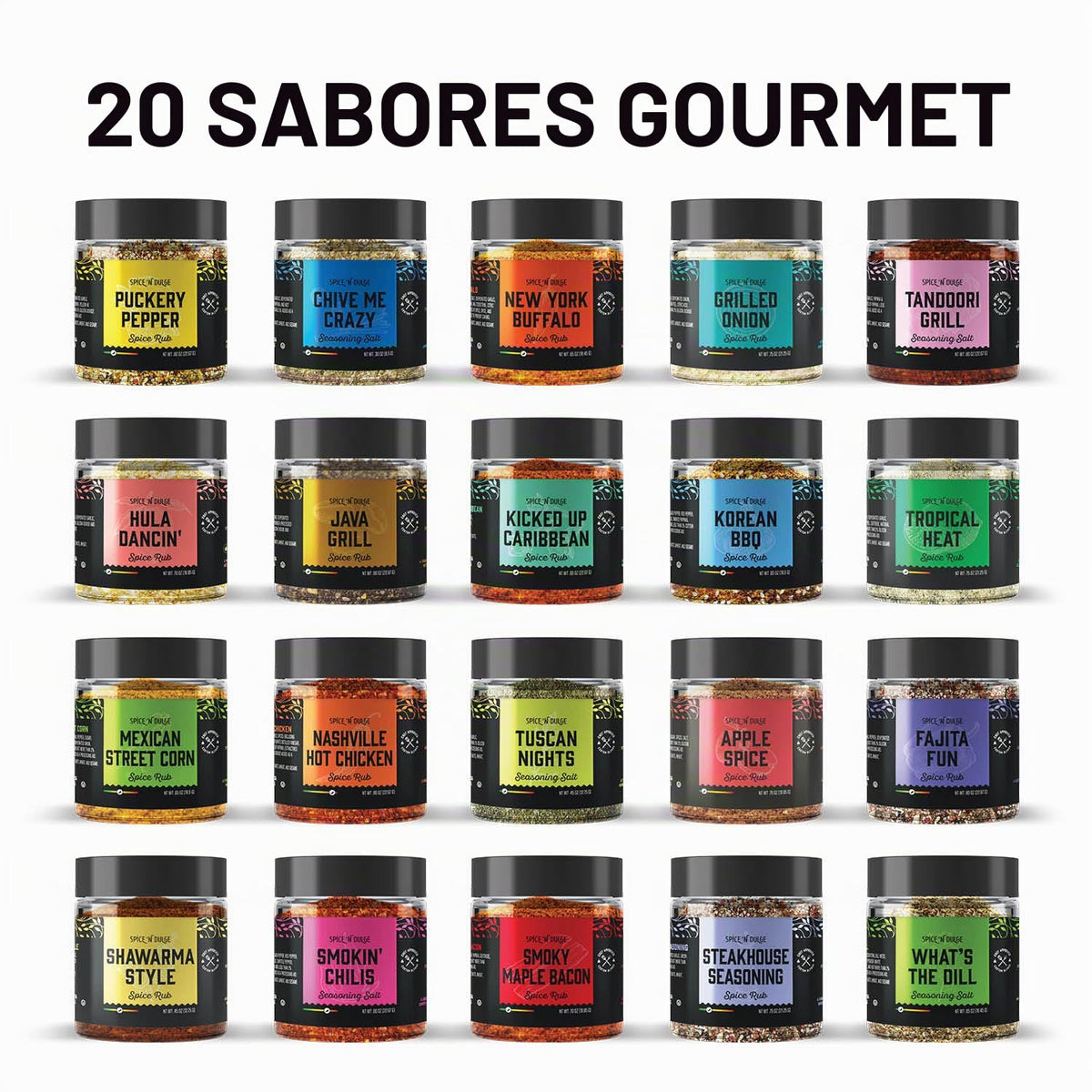 Juego de especias para parrilla, 20 tarros únicos de especias y condimentos, regalos de barbacoa para hombres, papá, marido, padre, sabores como chile, cajún, ajo, filete, hierbas, mezcla y más
