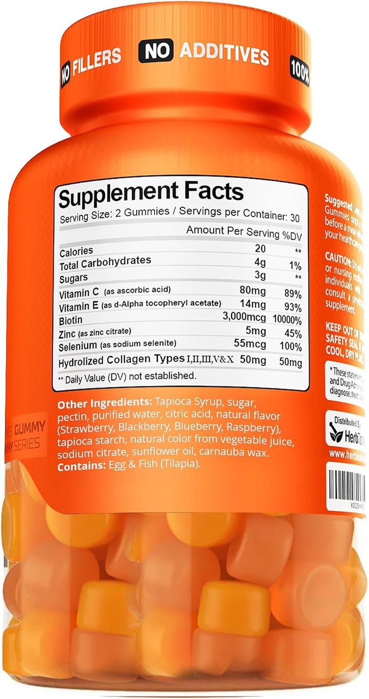 Herbtonics Gomitas de colágeno múltiple con biotina y vitamina C, p...