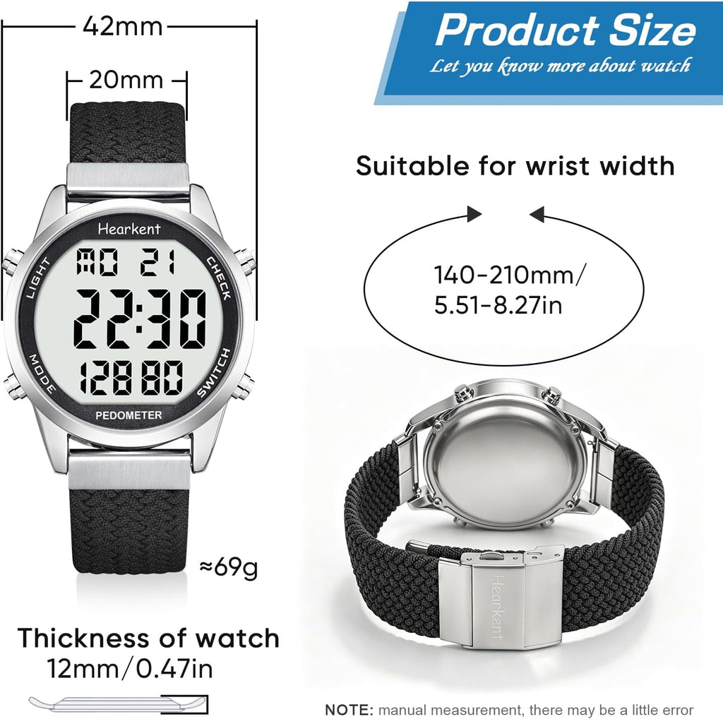 Hearkent Reloj podómetro para mujeres para caminar, pasos y millas - Contador de pasos para calorías, impermeable 30M - Retroiluminación EL - Cuenta regresiva - Cronómetro - Rastreador de pasos sin