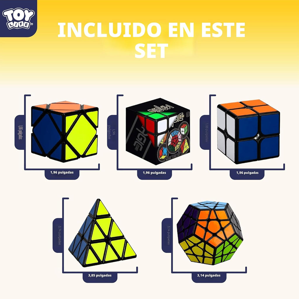 STEAM Life Speed Cube - Juego de 5 cubos mágicos, incluye cubos de velocidad de 3 x 3, cubo de velocidad de 2 x 2, cubo piramidal, cubo de rompecabezas Megaminx para niños y adultos