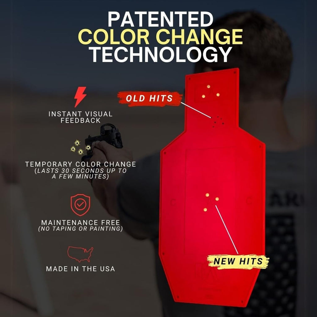 Objetivo de silueta C-Zone, cambio de color, autorreparación, cambio de color, objetivo de disparo reactivo, sin rebotes, reutilizable, resistente a la intemperie, 100% fabricado en