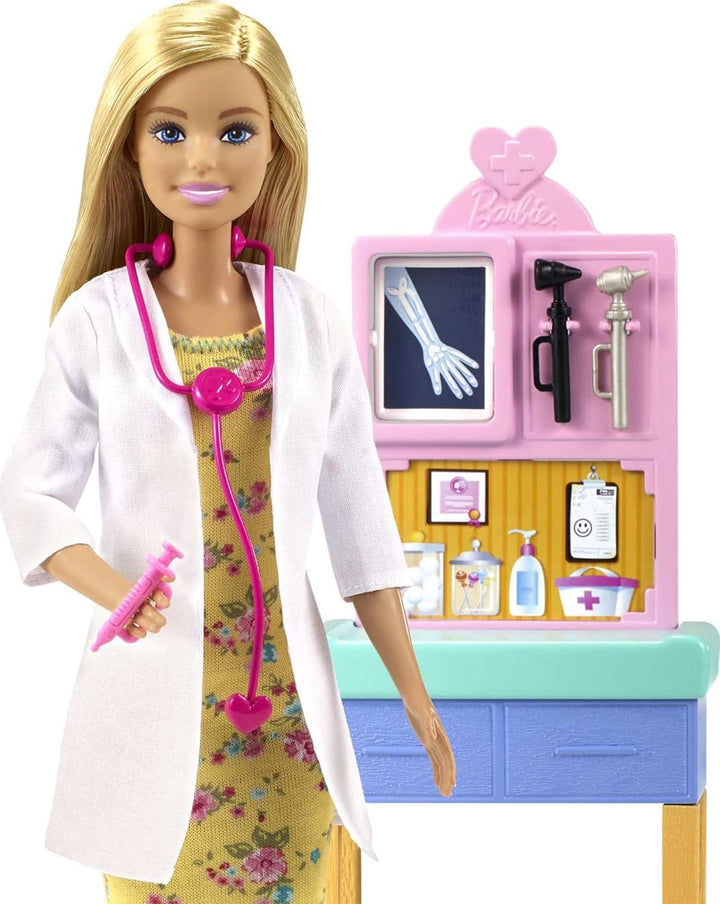 Barbie Juego de carreras, juego de pediatra con muñeca rubia médica...