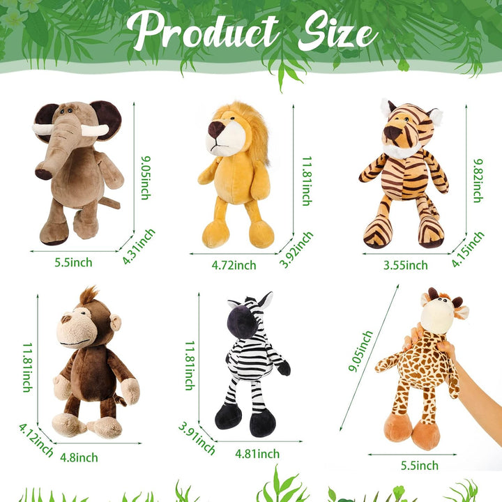 Zhanmai - Juego de 6 animales de peluche de safari de animales de l...