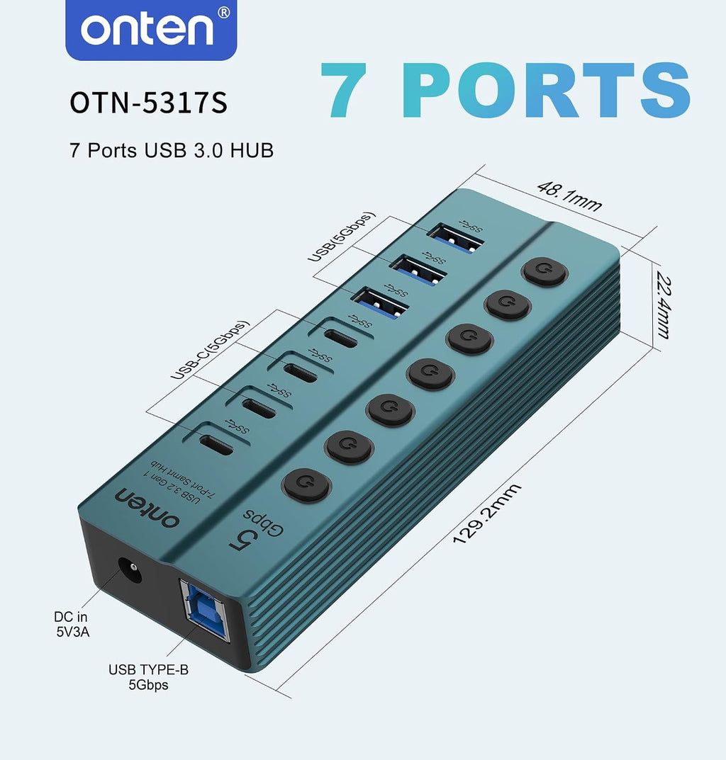 ONTEN, hub USB 3.0 de 7 puertos