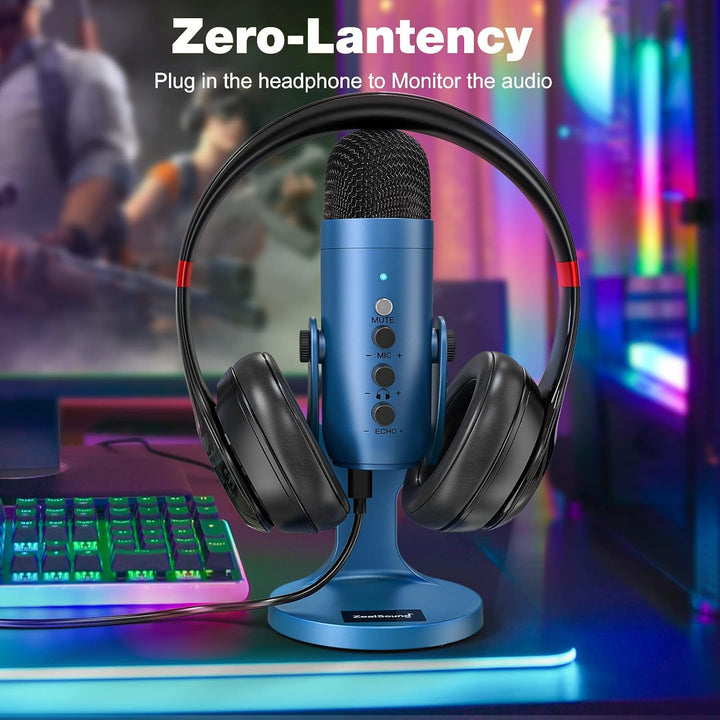 ZealSound Micrófono de podcast para PC, micrófono USB con cancelaci...