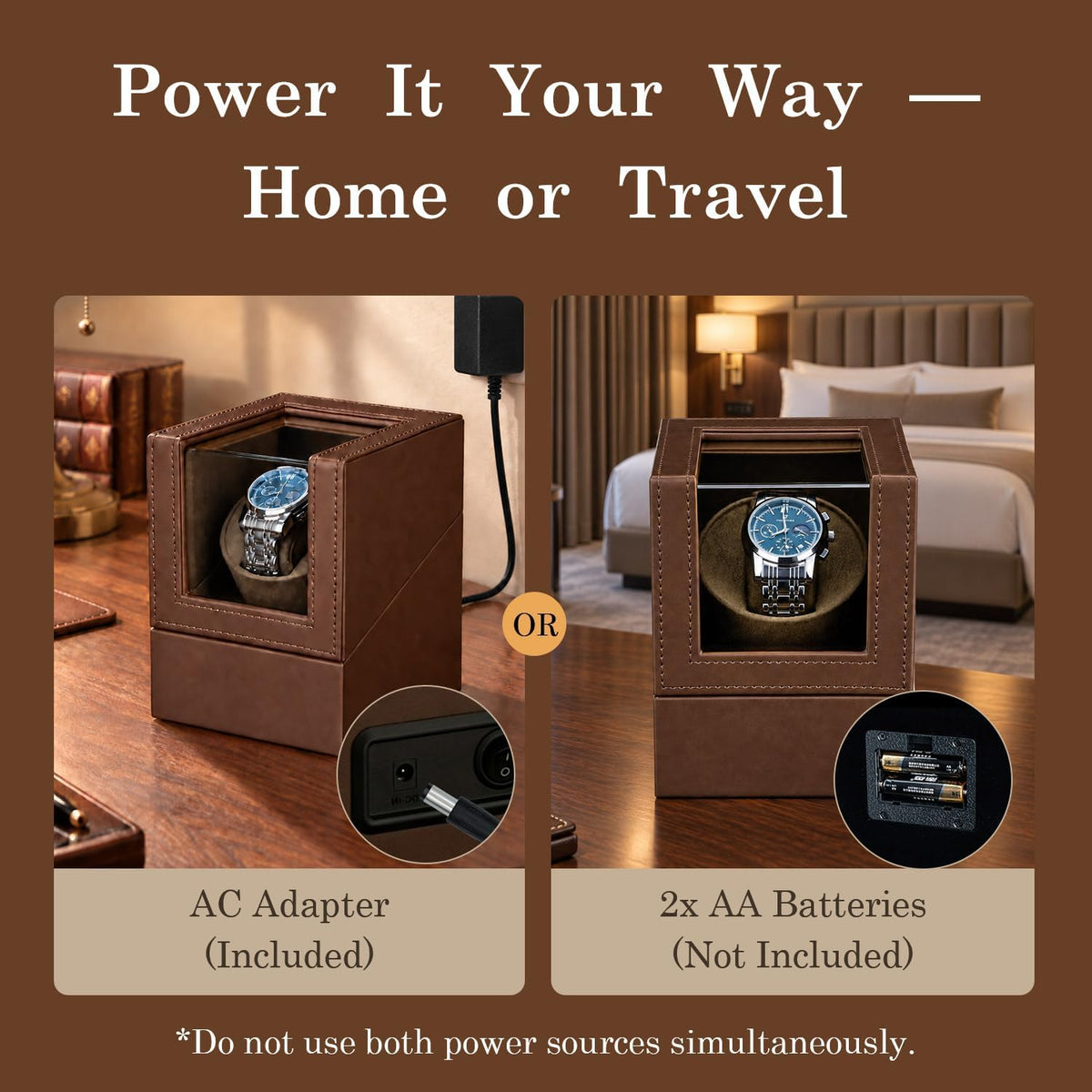 Mcbazel Caja Bobinadora Automática de Reloj de Cuero PU, Motor Silencioso con Enchufe, Caja de Exhibición y Almacenamiento para Relojes Automáticos