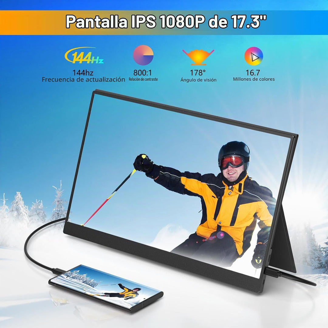 WGK Monitor portátil de borde estrecho de 17.3\u201D 1080P FHD 144H...