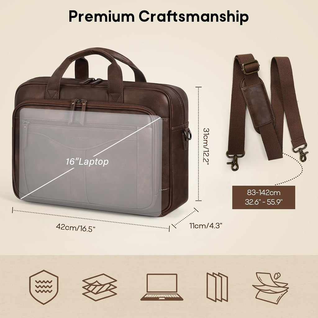 RAINSMORE Bolso de mensajero para hombre 16 pulgadas Vintage PU cuero