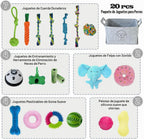 20 Unidades Juguetes para Cachorros para la Dentición, Juguetes para Masticar con Cuerda, Cepillo Dental para Perros, Pelotas para Golosinas, Juguetes de Peluche y Juguete Chirriante para Perros Pequeños y Medianos con Canasta (20 Paquete Elefante)