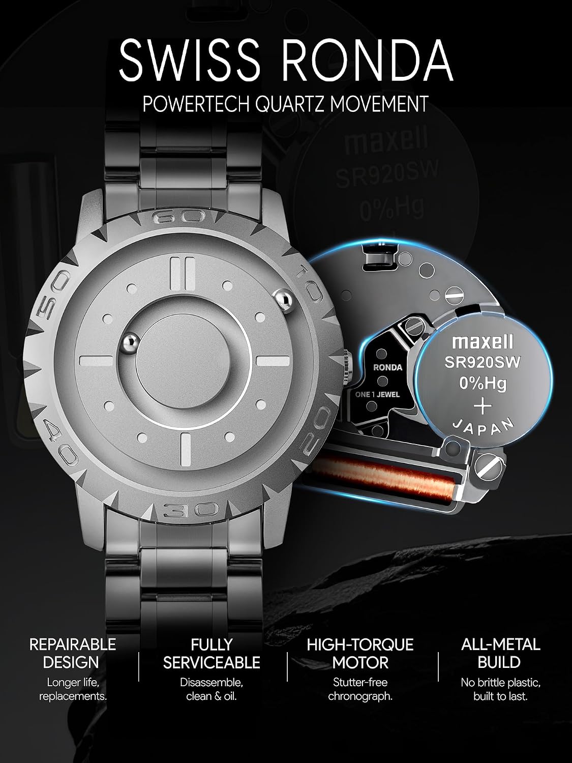 EUTOUR Reloj Magnético Esfera Flotante con Bolas 40mm Cuarzo Suizo 3/5ATM Correa 20mm