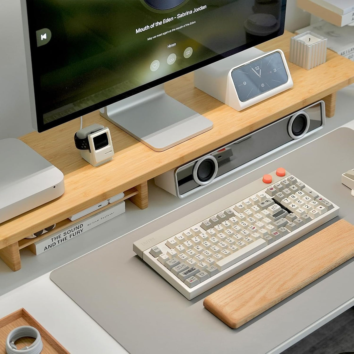 Soporte de Monitor de Bambú de Dos Niveles Natural, Soporte de Escritorio de 2 Niveles para 2 Monitores, Soporte para Monitor de PC, Impresora, Soporte para TV Pesado de hasta 136 kg
