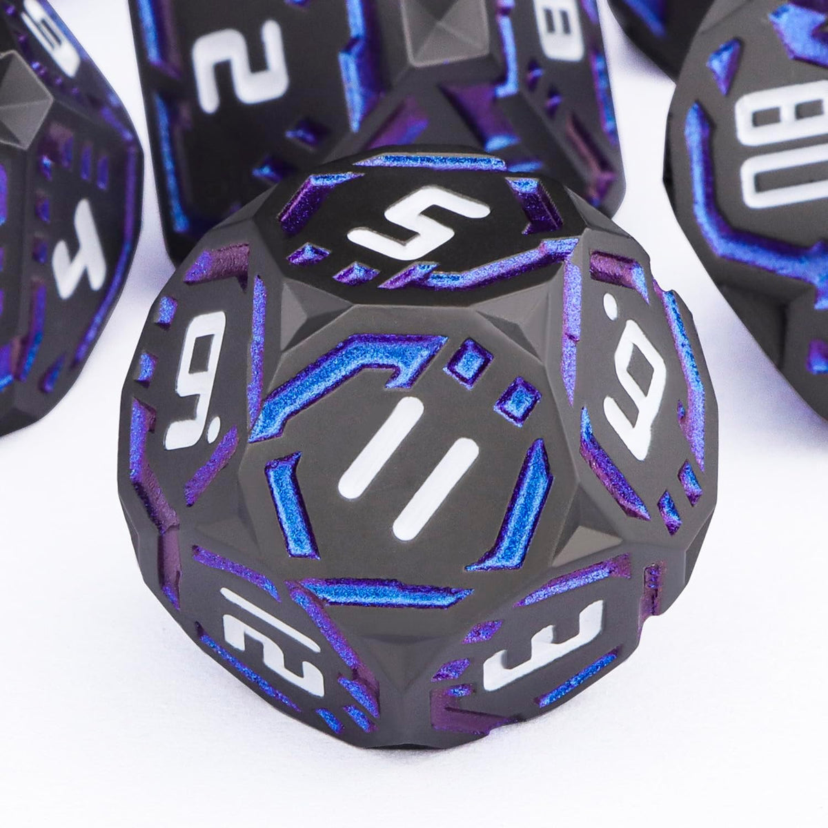 Juego de dados de ciencia ficción DND de metal, 7 dados poliédricos luminosos a rayas naranjas para Dungeons Dragons RPG, dados D y D con purpurina con caja de regalo D6 D8 D10 D12 D20