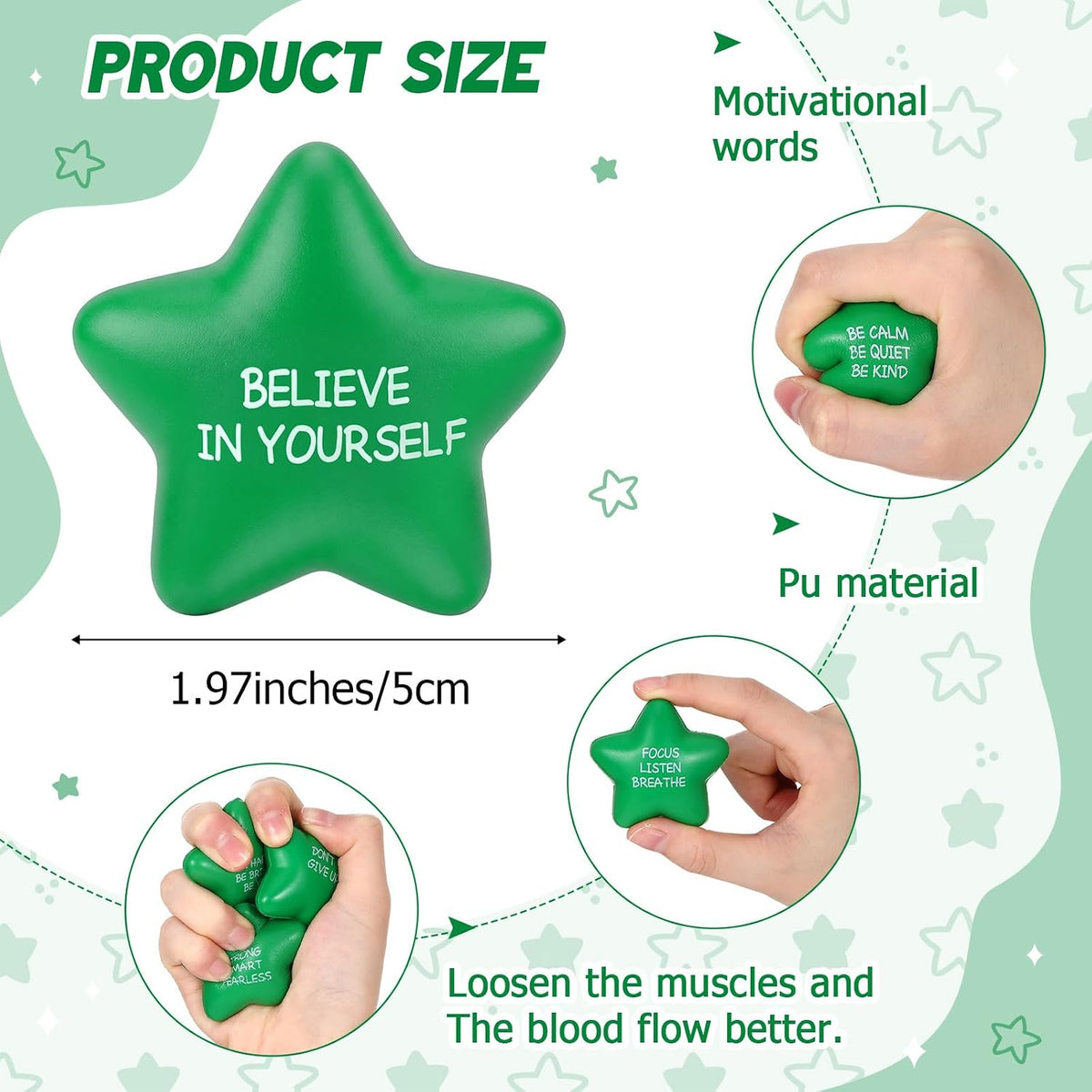 Shappy 72 piezas inspirador de juguete sensorial de estrella, verde
