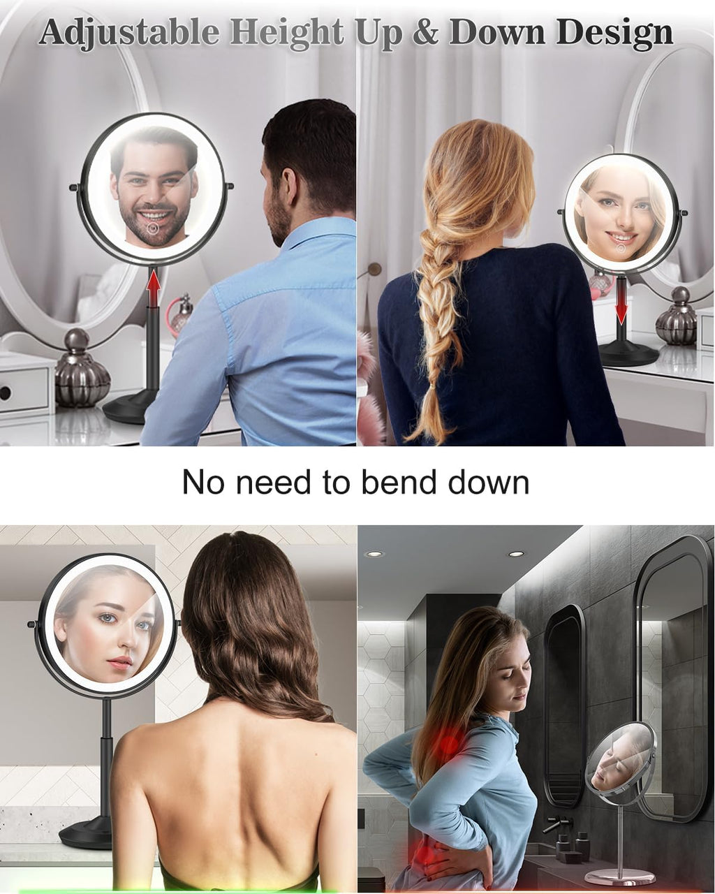 Espejo de maquillaje iluminado de 8 pulgadas con luz, espejo ajustable de