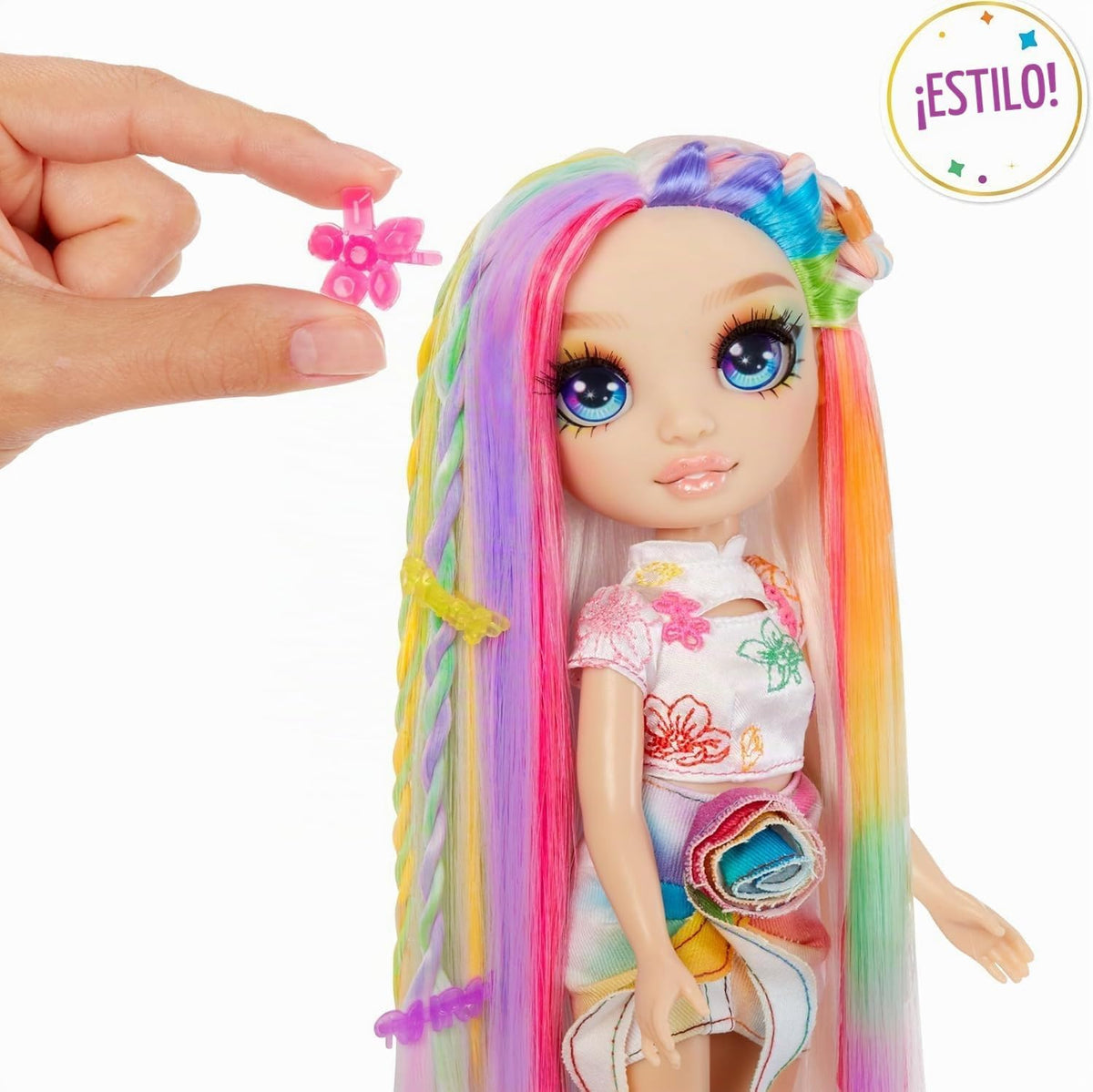 Tiza para cabello de Rainbow High y estilo Amaya - Muñeca arco iris de 27.9 cm. Tiza para cabello lavable, color, estilo, juego, enjuague y repetición. Gran regalo para niños de 4 a 12 años o más