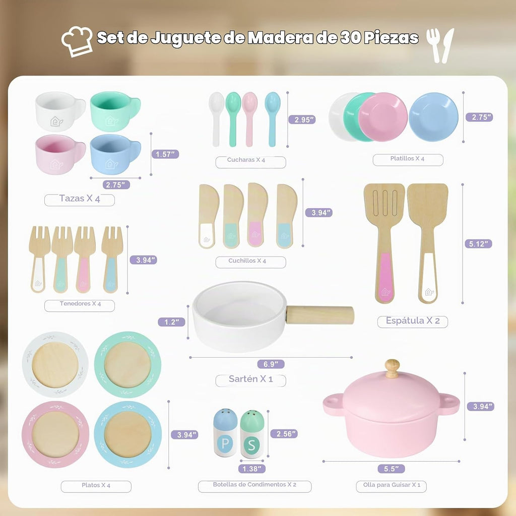 Platos de juego de madera para la cocina de los niños