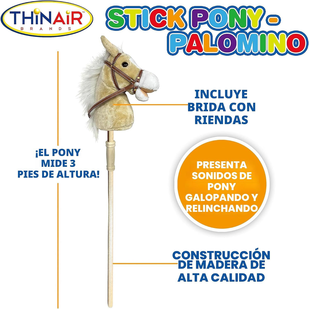 Caballo de palo Nature Bound | Caballito de juguete de felpa artesanal proporciona divertido juego de simulación para niños pequeños y preescolares | Cabeza cosida a mano, palo de madera resistente