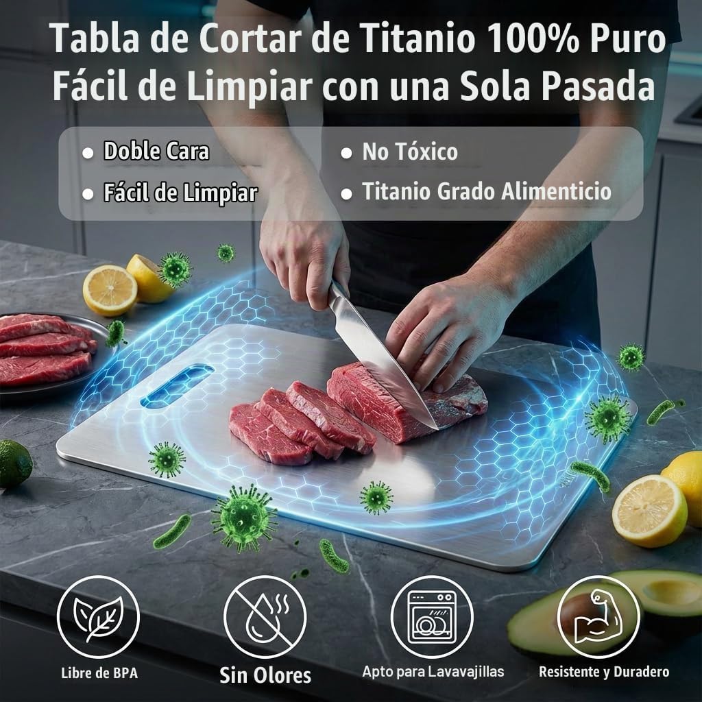 Katuchef Tabla de cortar de titanio para cocina, tablas de cortar de titanio puro Katu Chef, tabla de cortar de doble cara no tóxica para cortar carne, verduras y frutas, fácil de limpiar (XXL: 18.1