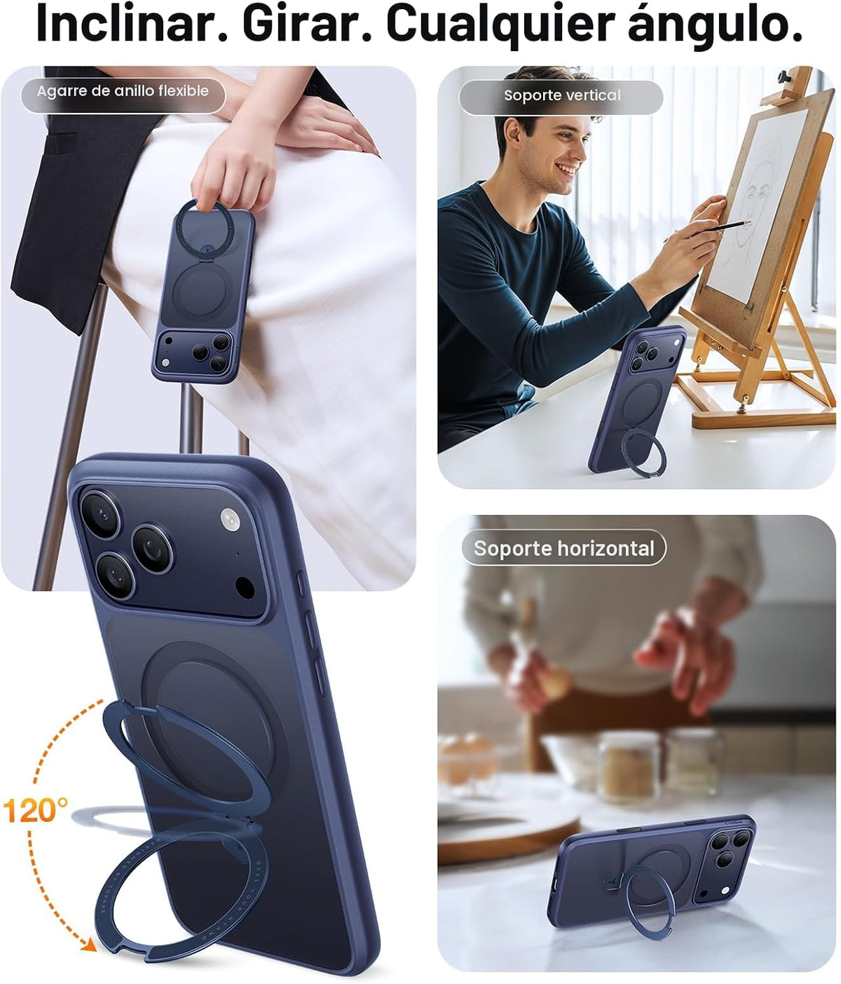 TORRAS - Funda para iPhone 17 Pro, soporte magnético, protección militar contra caídas 4X