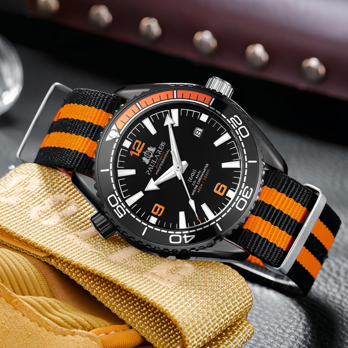 MASTOP Reloj mecánico automático de lujo para hombre, correa de nailon, movimiento japonés, impermeable, pantalla de fecha, nocturno, elegante reloj para hombre
