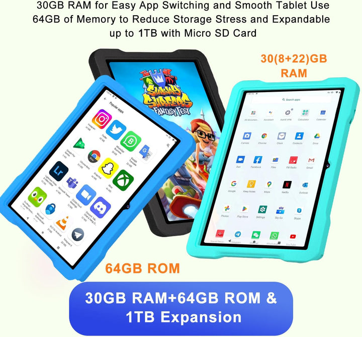 UJJ Tableta para niños Android 15 de 10 pulgadas, 30 GB de RAM 64 G...