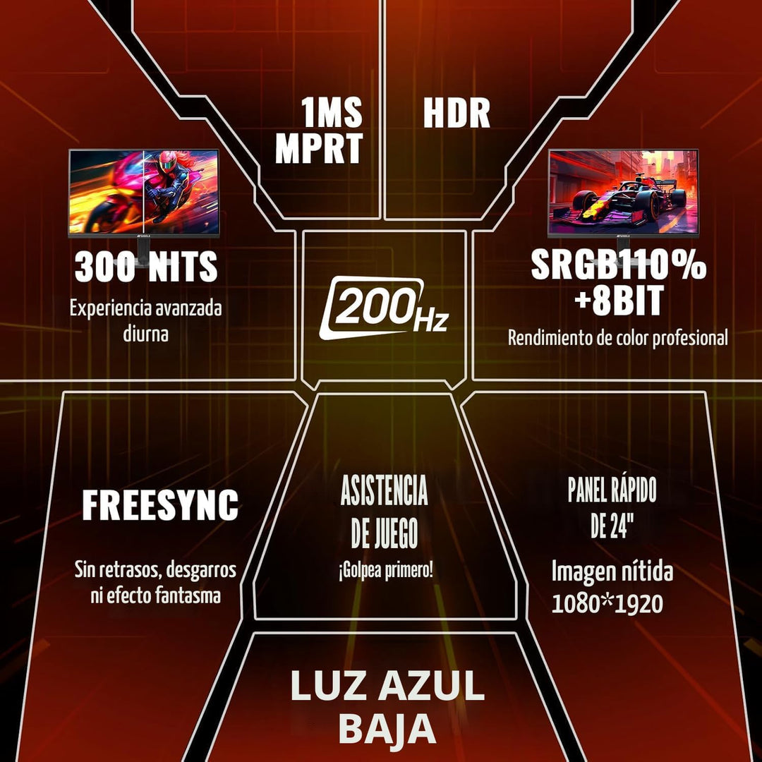 SANSUI - Monitor de juegos de 24 pulgadas 200Hz 180Hz 1Ms FreeSync...
