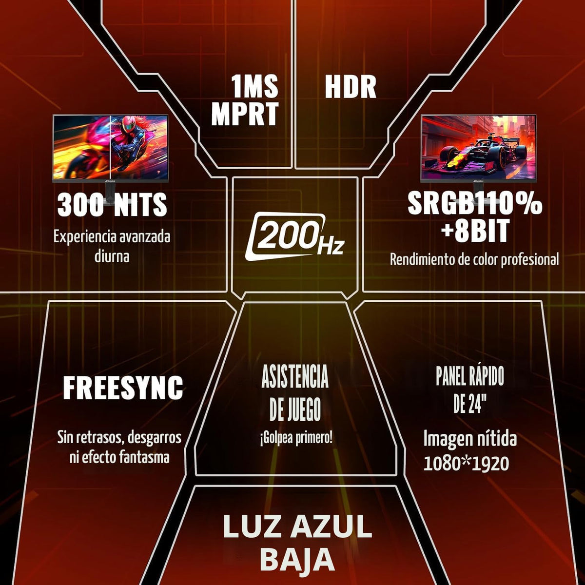 SANSUI - Monitor de juegos de 24 pulgadas 200Hz 180Hz 1Ms FreeSync...