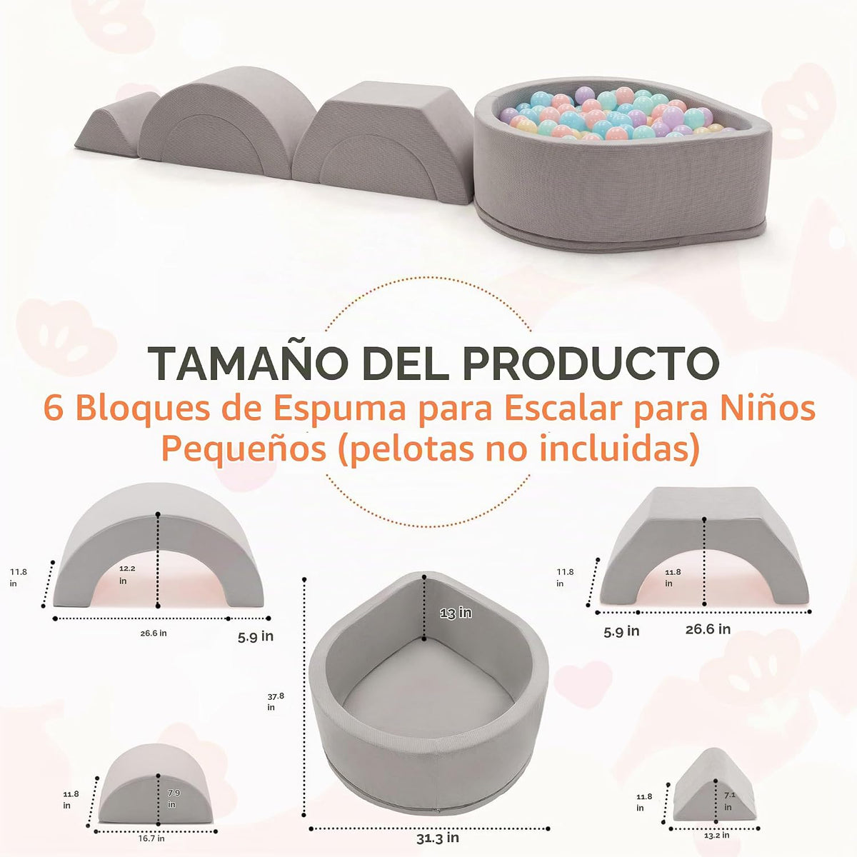Juguetes de escalada para niños pequeños con hoyo de pelotas, 6 piezas de bloques de escalada de espuma para bebés, juego suave para interiores para gatear, escalar, equilibrio y juego