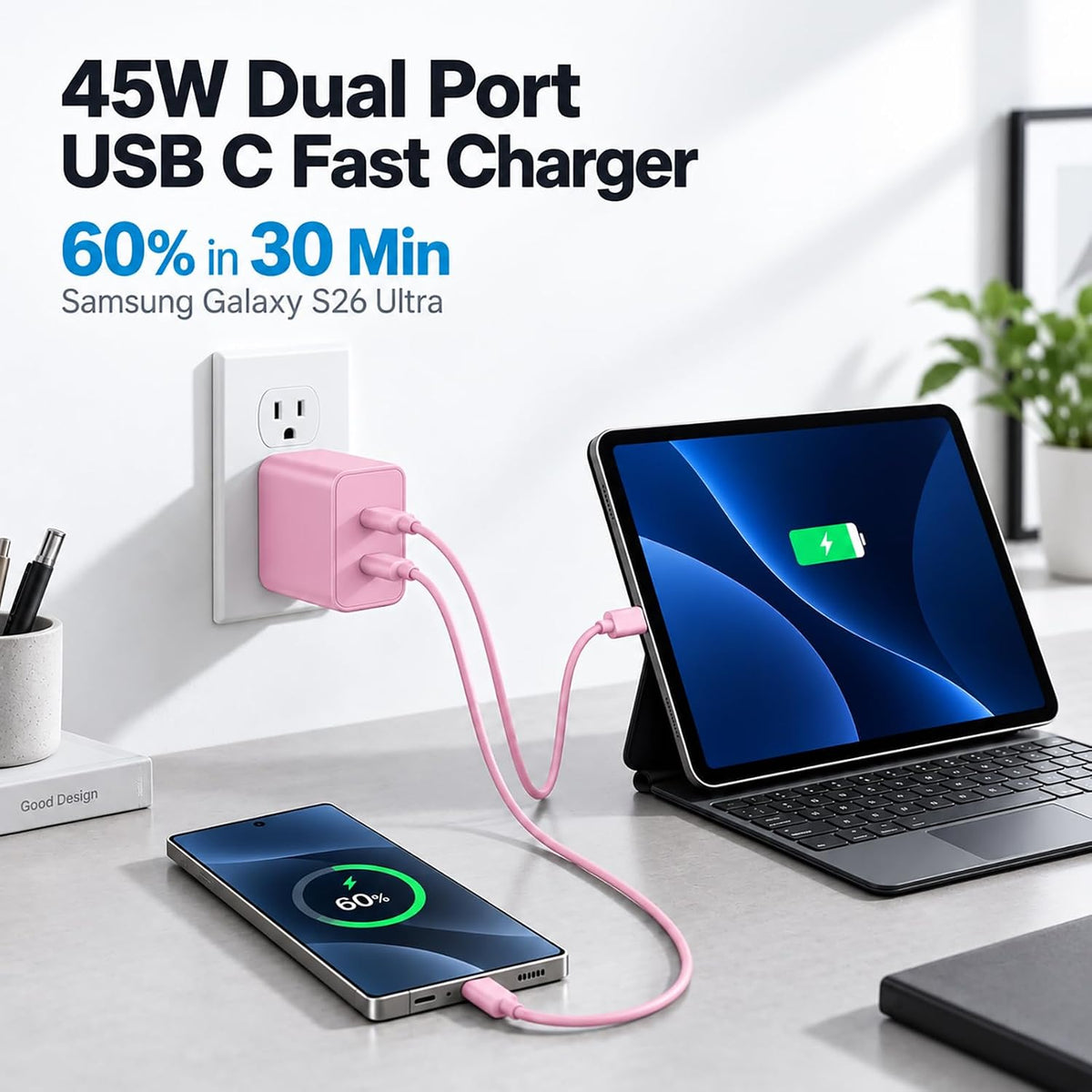 Cargador tipo C súper rápido para Samsung, cargador USB C de doble puerto