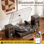 Seasonlife® Tocadiscos inalámbrico de entrada y salida, reproductor de vinilo de alta fidelidad con contrapeso ajustable y antideslizante, preamplificador de teléfono integrado, cartucho AT-3600L para