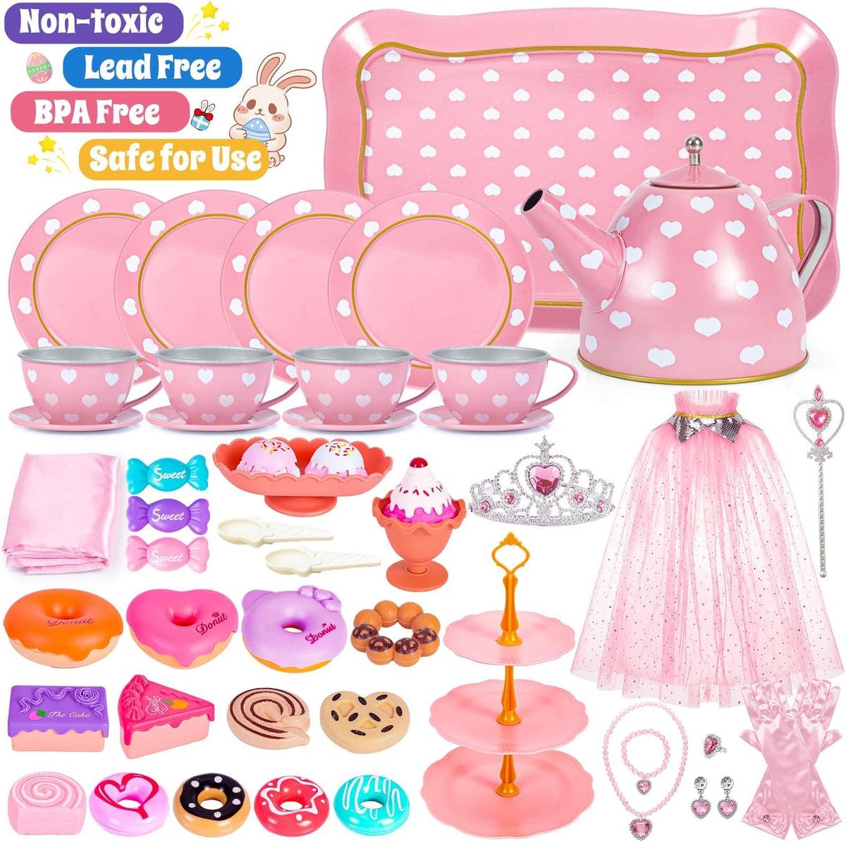 Hohosunlar Juego de fiesta de té para niñas pequeñas 3-5, 6-8, juguetes de