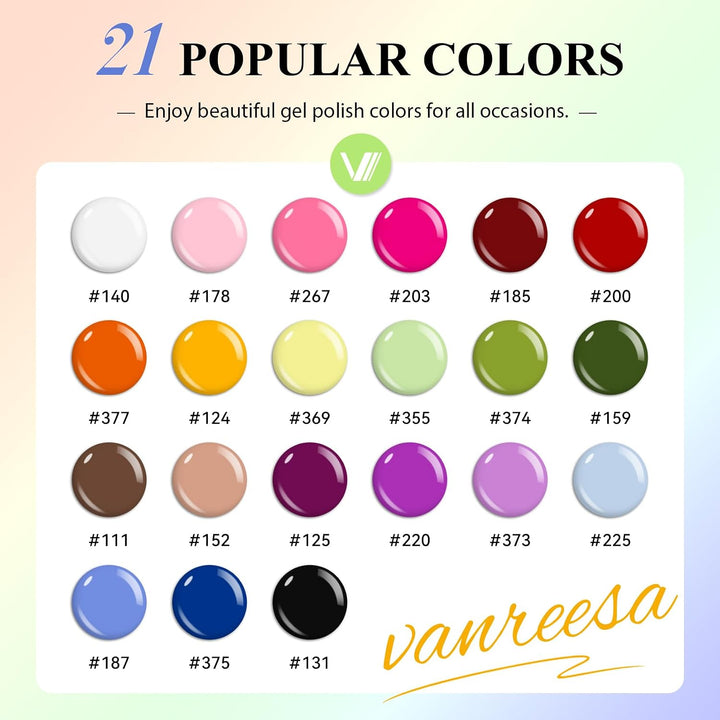 Vanreesa - Juego de 24 esmaltes de uñas de gel, 21 colores, kit de...