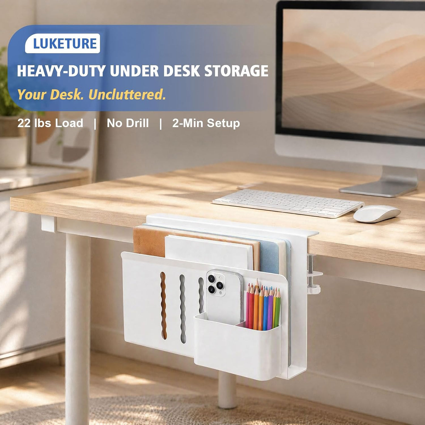 LUKETURE Soporte para laptop, almacenamiento lateral de escritorio...