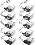 Adaptador USB A a USB C, paquete de 10 con llavero, carga de 18 W, transferencia de 480 Mbps