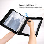 Carpeta de piel sintética con asa y calculadora solar, organizador de carpetas de 3 anillos con cremallera con bloc de notas y portapapeles, cuaderno profesional de currículum de negocios para