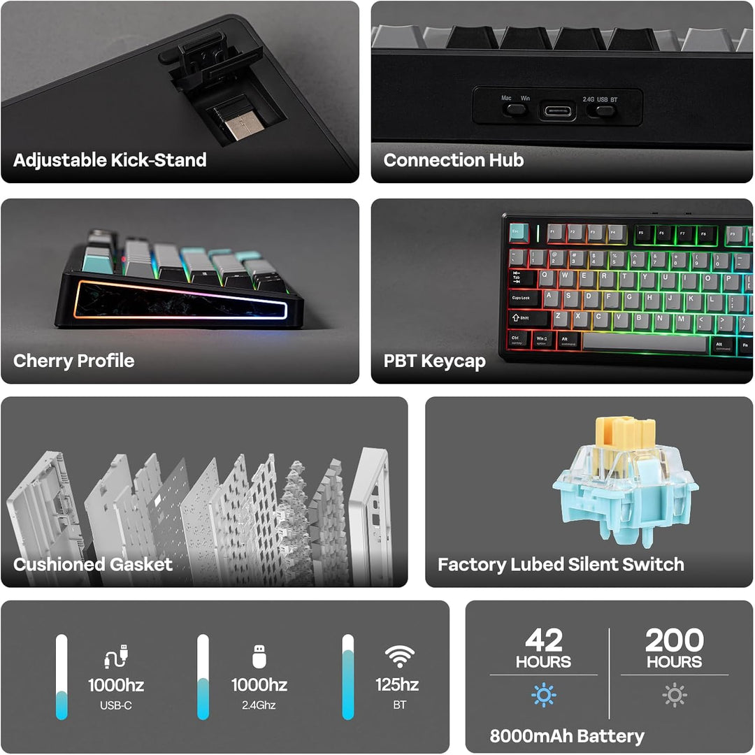 EPOMAKER TH80 V2 Teclado mecánico inalámbrico 75% con perilla de me...