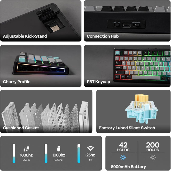 EPOMAKER TH80 V2 Teclado mecánico inalámbrico 75% con perilla de me...