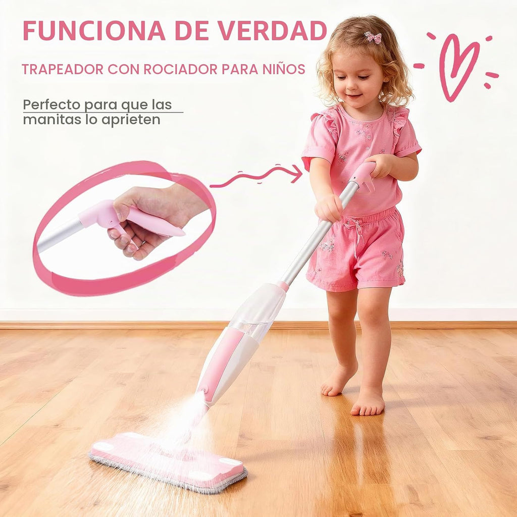 Sets de juguetes de limpieza para niñas y niños, set de trapeador con brazo telescópico que rocía agua real