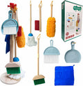Juego de limpieza para niños, paquete de 8 unidades de limpieza de madera para tareas domésticas, incluye escoba, recogedor, escoba, recogedor, cepillos y soporte organizador, madera de haya maciza, juguetes de limpieza, regalo para niños y niñas de 3 a 8