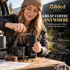 Molinillo de café manual con cepillo de limpieza y tamaño de molienda ajustable, rebabas de acero inoxidable, cuerpo de aleación de aluminio, capacidad de 0.88 oz