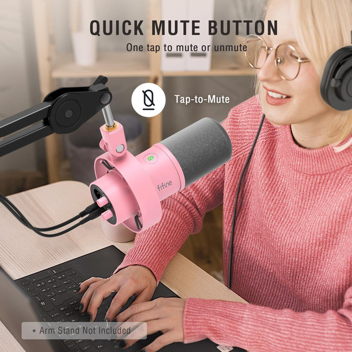 FIFINE Micrófono Dinámico XLR\/USB, Micrófono de Podcast Vocal de E...
