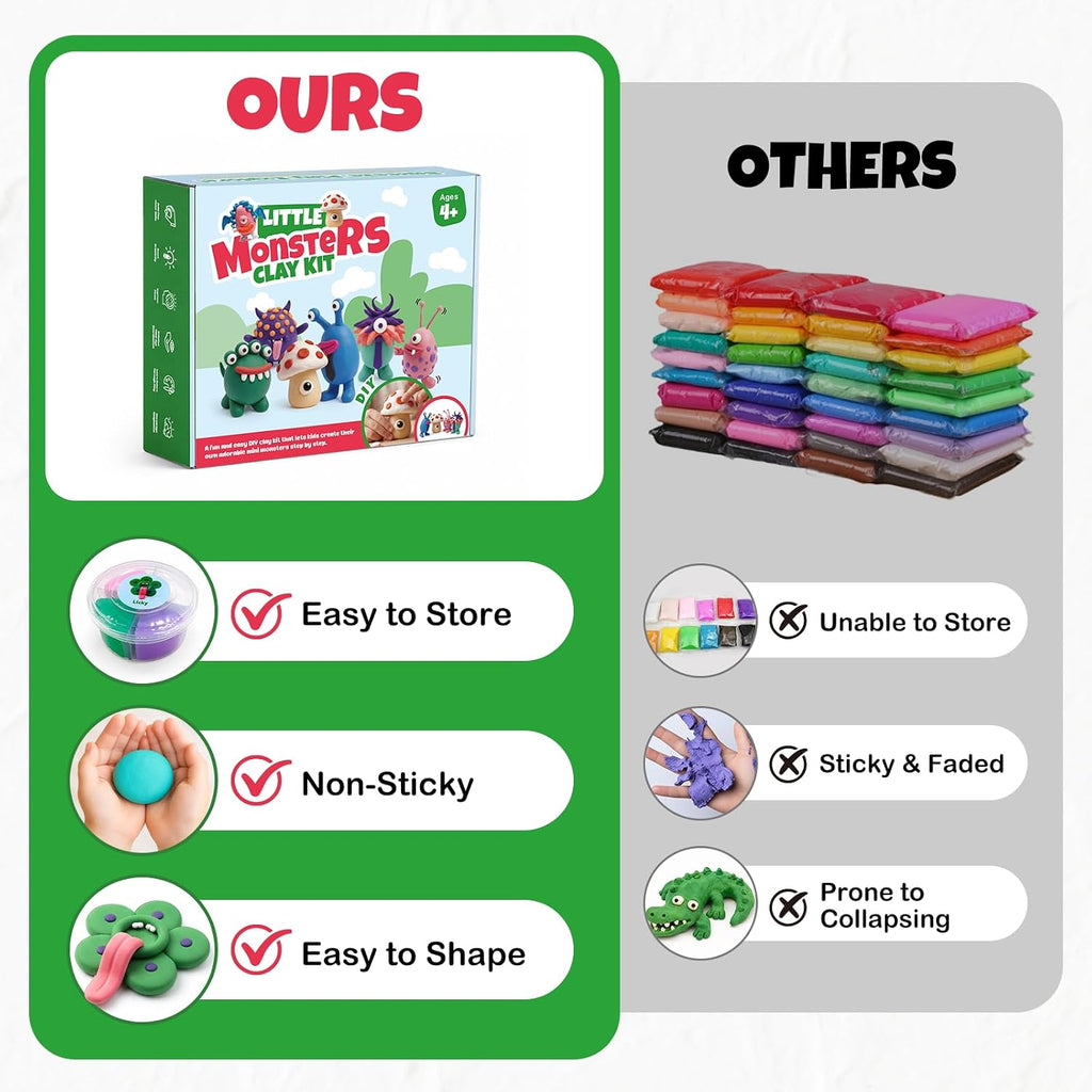 Kit de arcilla seca al aire para niños, juego de escultura de arcilla mágica de 12 monstruos, regalos de fiesta de bricolaje para niños de 4 a 12 años, ultraligero y suave, seguro y antiadherente con