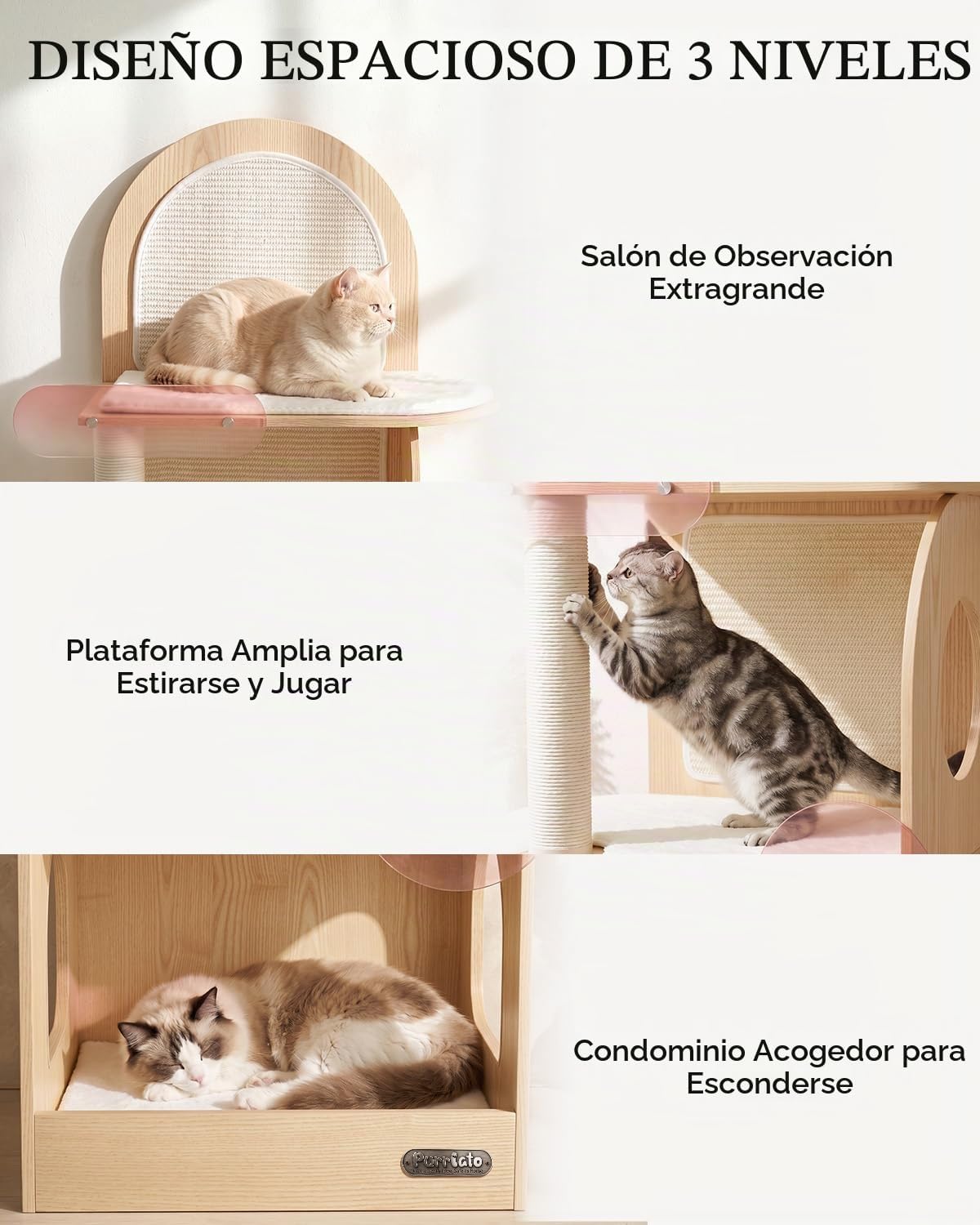 Árbol para Gatos de 47", Torre Moderna para Gatos Grandes, Respaldo de Sisal