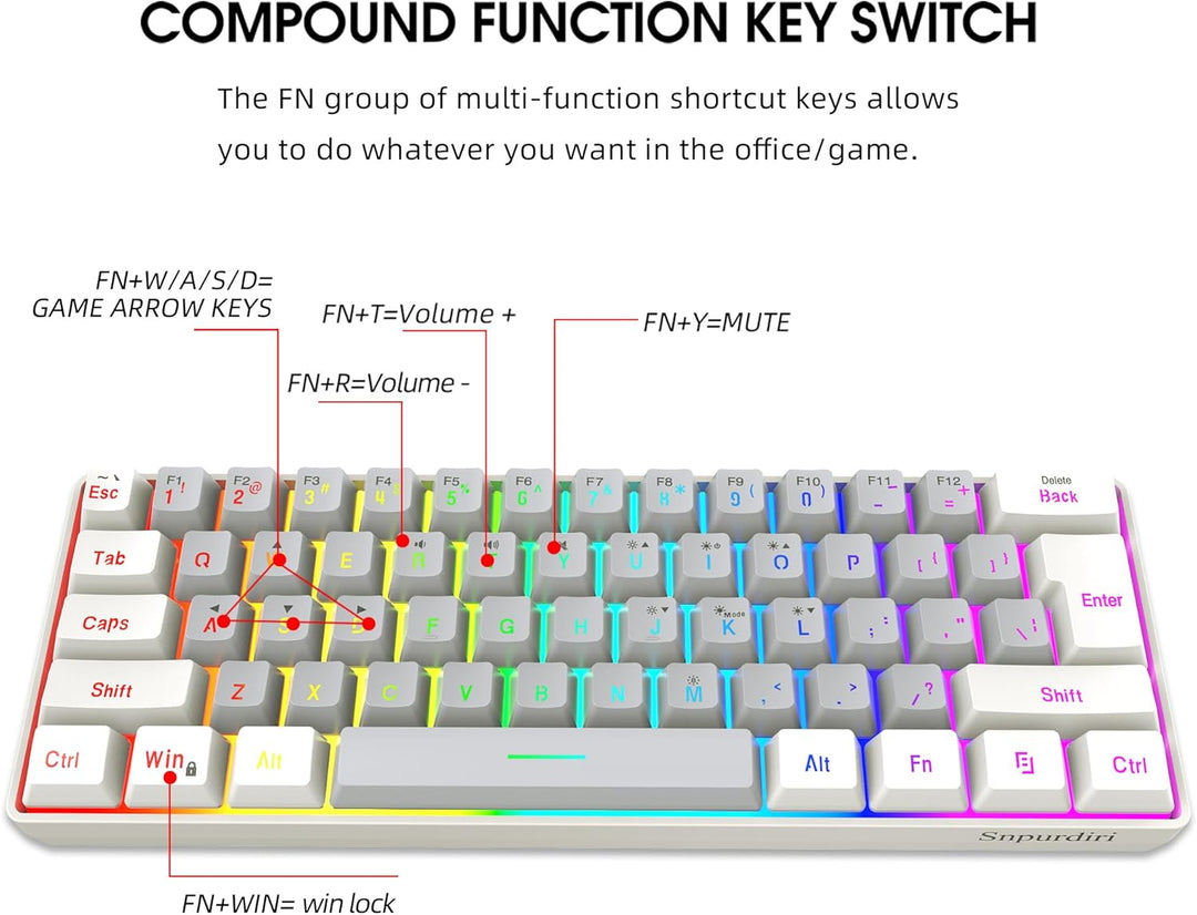 Snpurdiri - Teclado para videojuegos 60% con cable, pequeño, ultra...