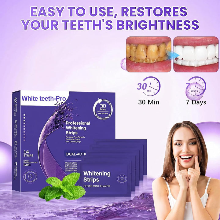 Tiras blanqueadoras de dientes moradas avanzadas, tratamiento de co...