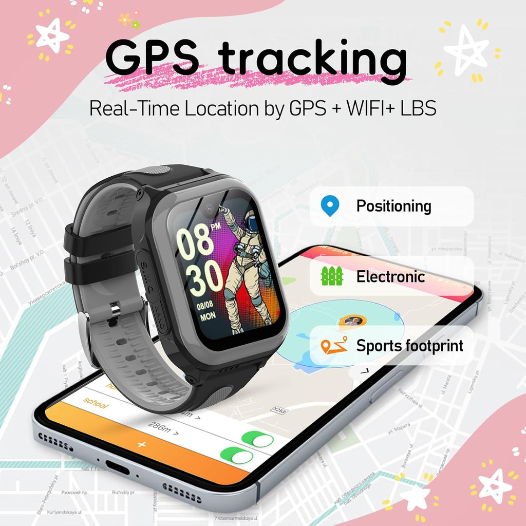Wonlex - Reloj inteligente con GPS 4G para niños, pantalla táctil AMOLED de 1.78 pulgadas, reloj grande con tarjeta SIM, videollamadas, chat de voz, SOS, cámara, música, podómetro, juego,