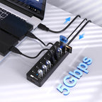 VEMONT, USB-3030, hub USB 3.0 de 7 puertos, alimentado, con puerto de carga inteligente, adaptador 5V/3A